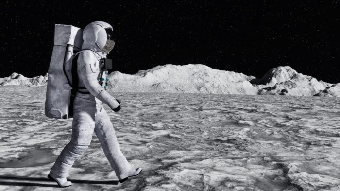 Depiction of a person walking on the Moon
