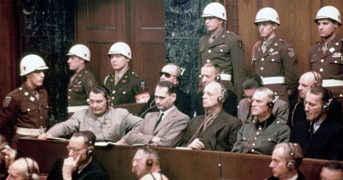 Hess on trial at Nuremberg. Credit: History.com.