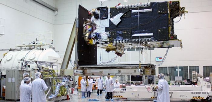 Construction of the "Facebook" satellite.