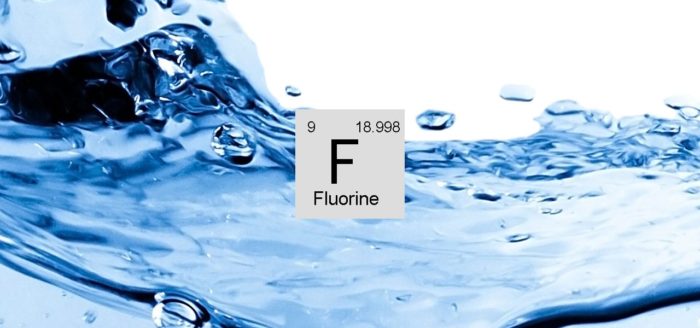 Image showing water and the Fluorine extract from the Periodic Table.