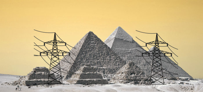 Power lines on the Pyramid of Giza.