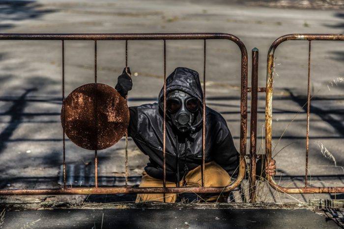 Person in bio suit at Chernobyl