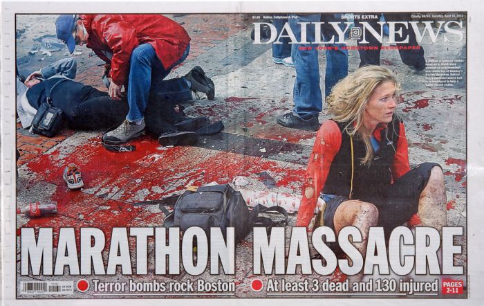 One of the iconic, images of the Boston Marathon bombing