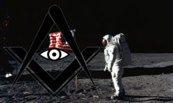 Freemason logo over Apollo 11 footage.