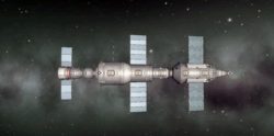 An artist's 3D model of the Salyut 7.