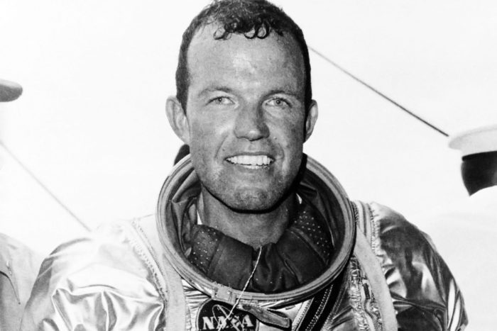 Astronaut Gordon Cooper in his space suit.