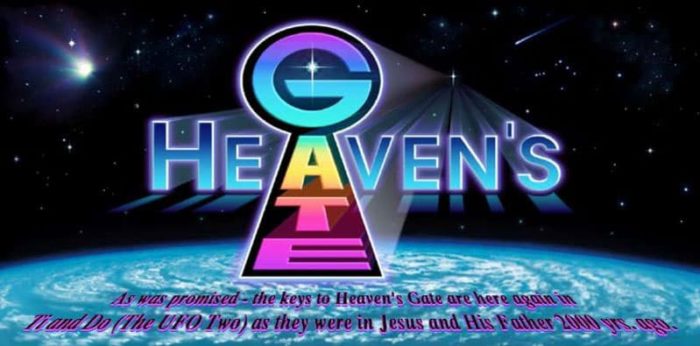 Heaven’s Gate logo and their delusional proclamation.