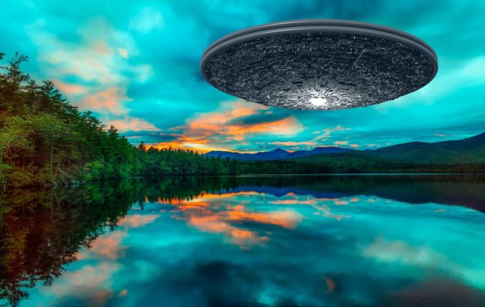 Superimposed UFO over a lake