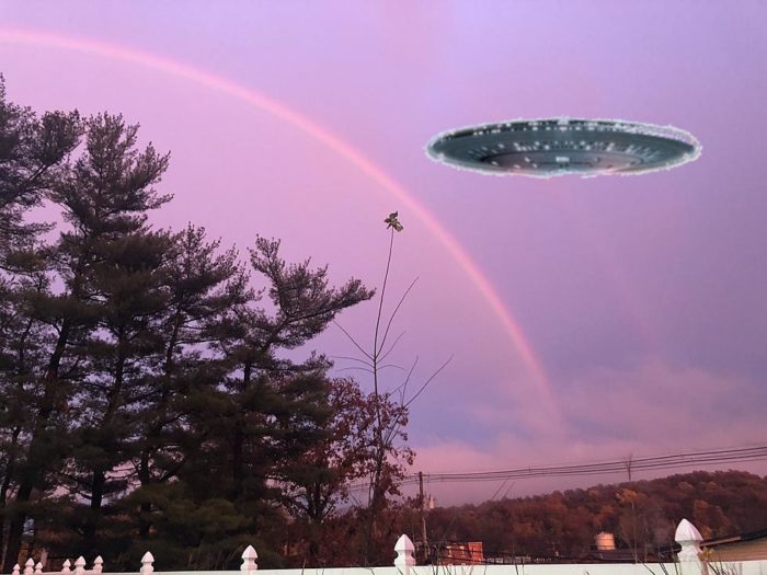 A depiction of a UFO over Hudson Valley