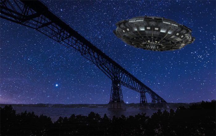 A depiction of a UFO over Hudson Valley