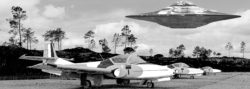 Artist's impression of a UFO over OTA Airbase, Portugal.