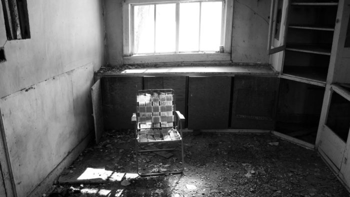 A chair inside an abandoned Skinwalker Ranch