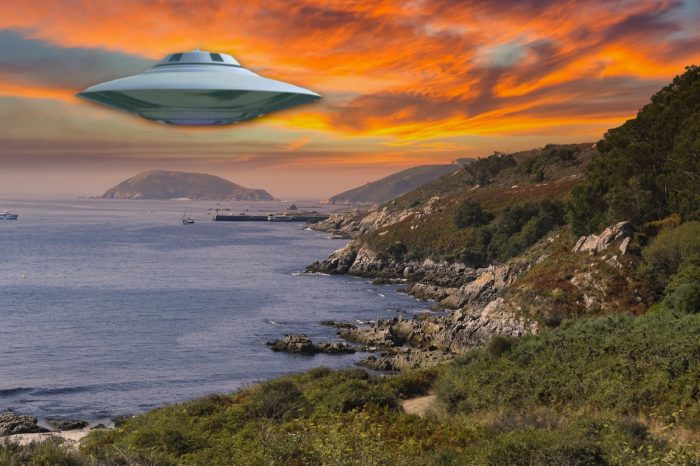 A superimposed UFO over the coast