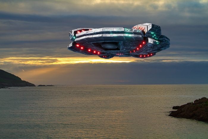 A superimposed UFO over the water