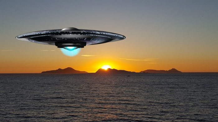 A superimposed UFO over the water