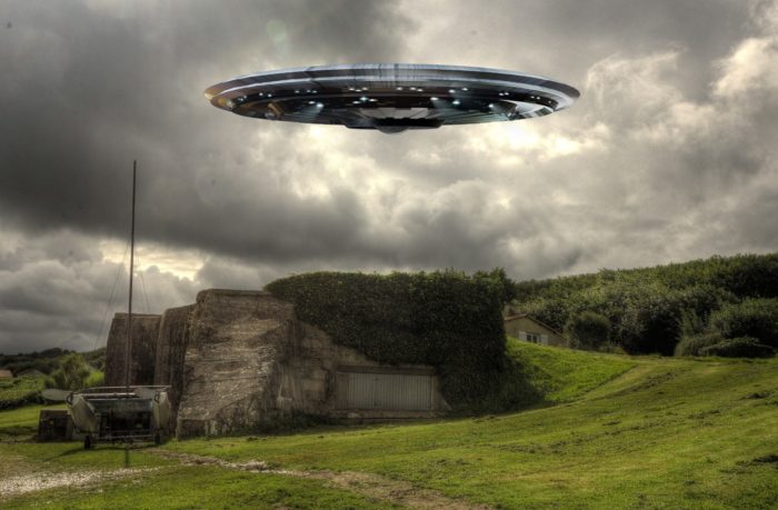 A depiction of a UFO over Europe