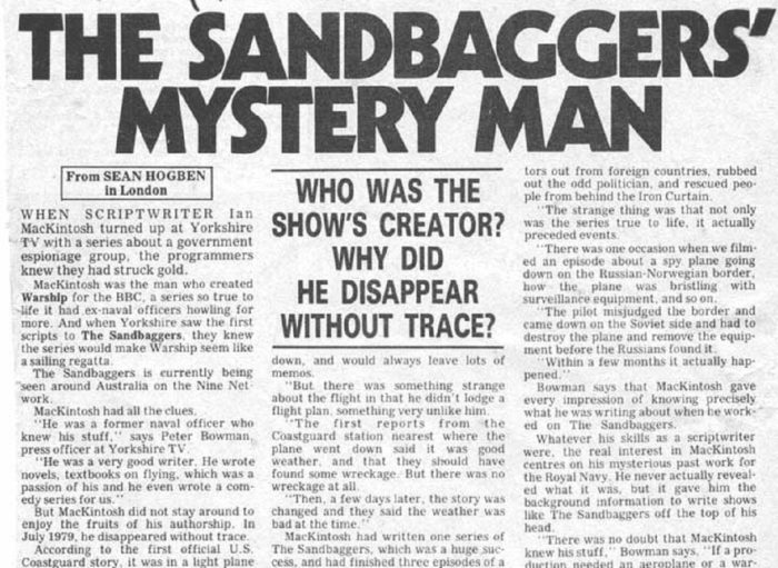 Newspaper clipping about the Mackintosh disappearance