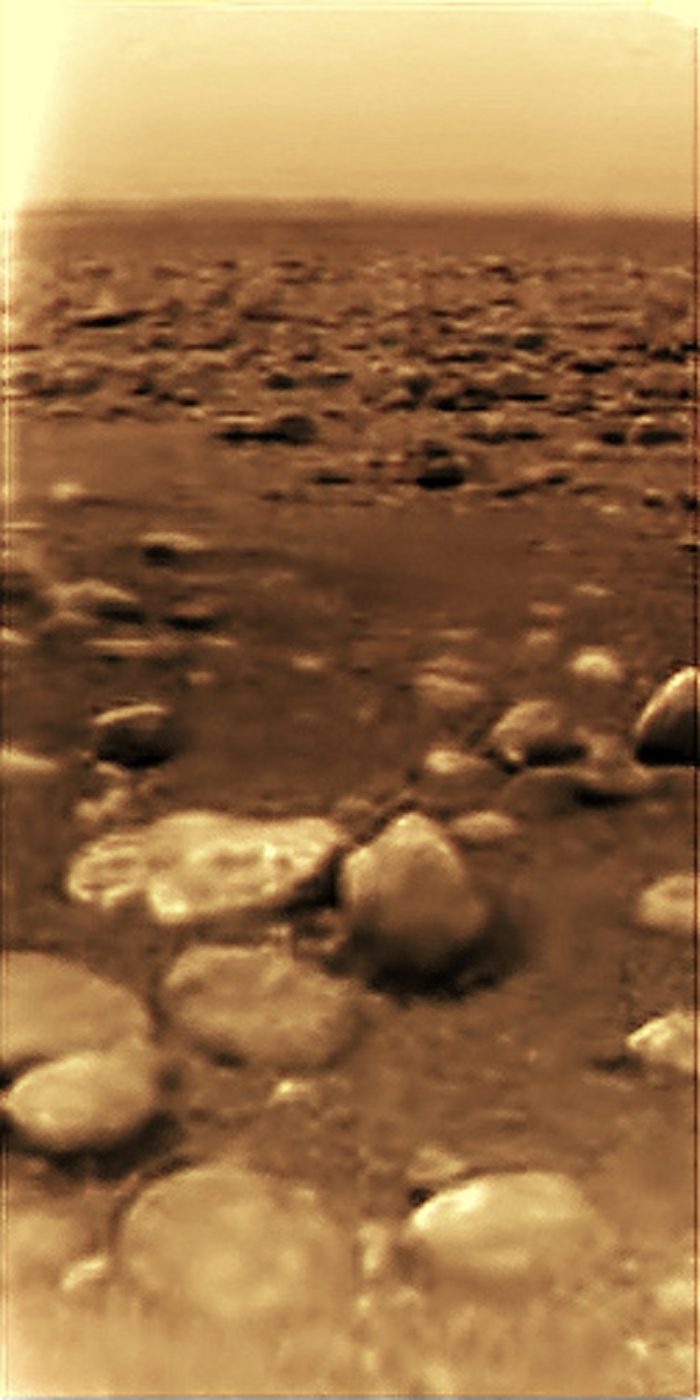 A close-up image of the surface of Titan