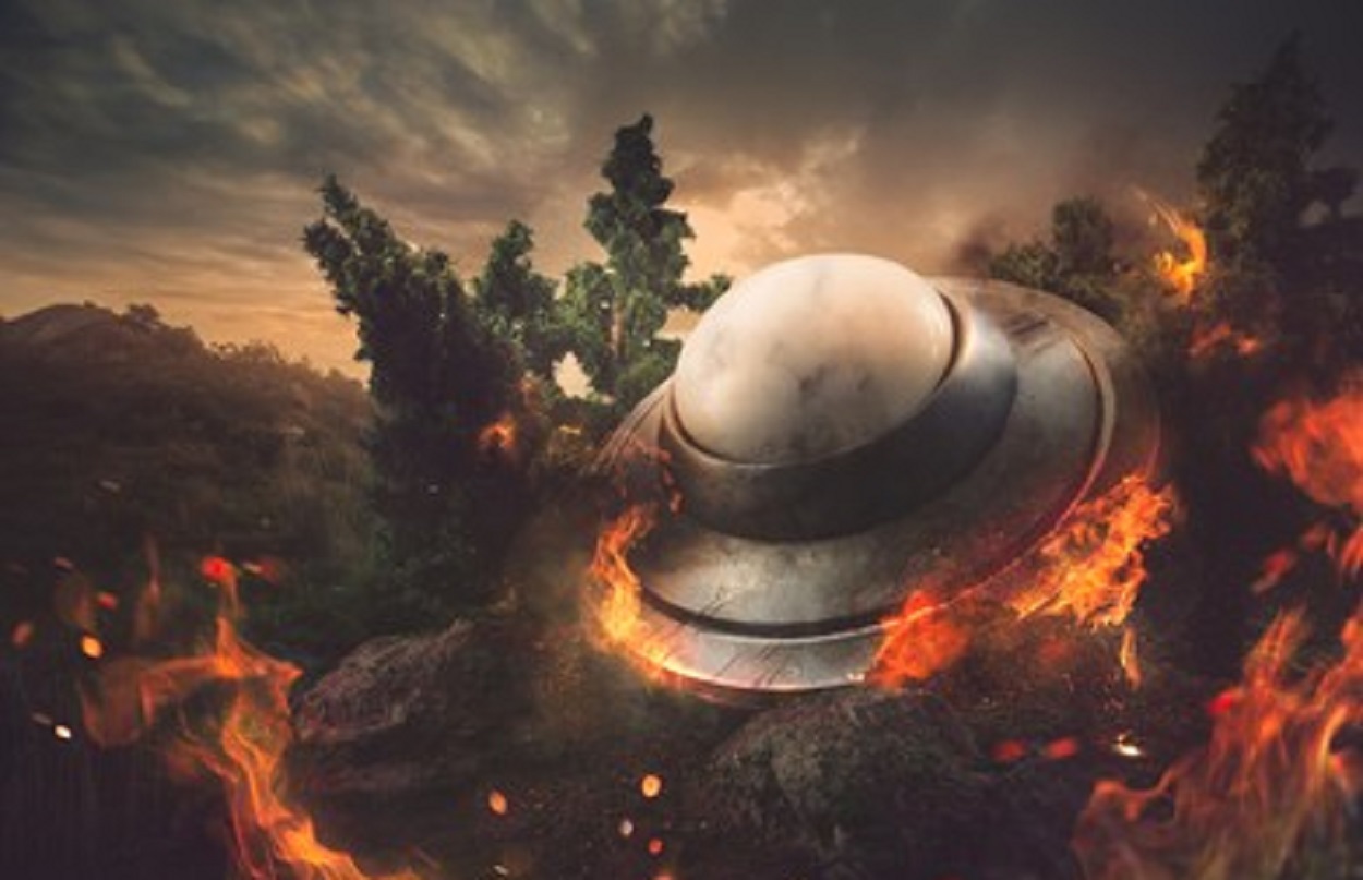 A depiction of a crashed UFO