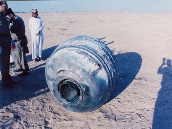 A piece of space debris that fell in a desert in Saudi Arabia in 2001