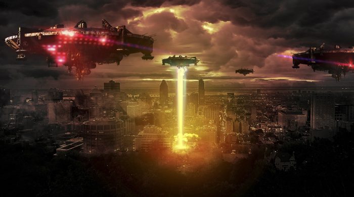 A depiction of a futuristic alien invasion