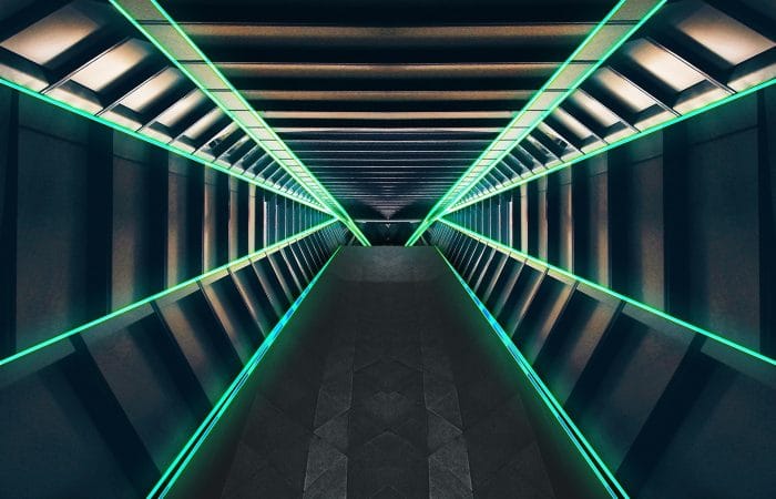 A depiction of a tunnel in a spaceship