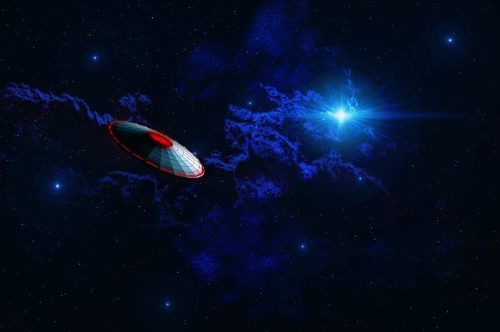 A depiction of a UFO in space