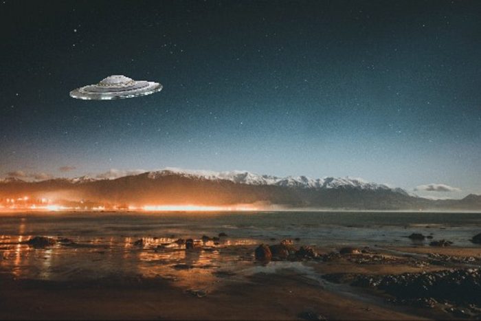 A depiction of a UFO off the New Zealand coast