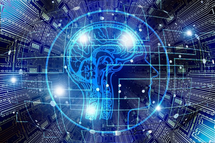 An outline of a human head on a databank