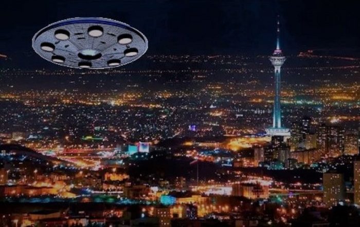 A depiction of a UFO over Tehran