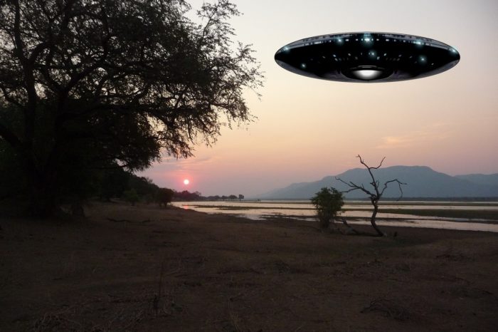 A superimposed UFO over a lakeside