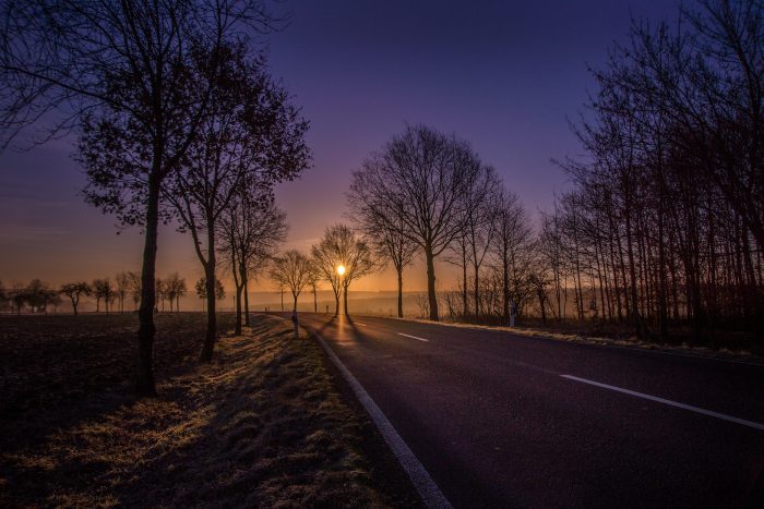 A lonely road at night