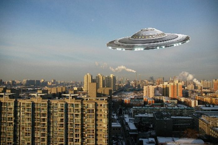 A superimposed UFO in a Beijing skyline