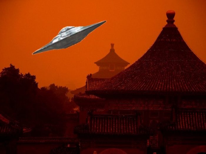 A superimposed UFO over far eastern setting