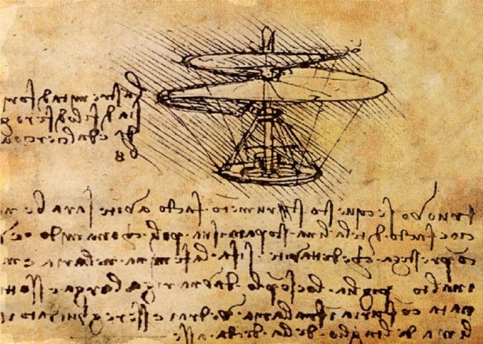 A design for a helicopter in Da Vinci's notes