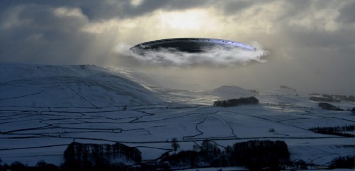 A depiction of a UFO over the Yorkshire Moors