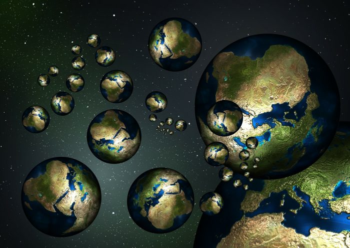 An image of multiple Earths in space