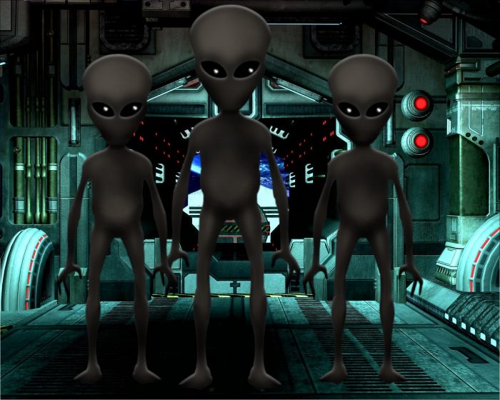 A depiction of three alien entities 