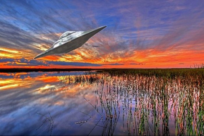 A depiction of a UFO over Florida