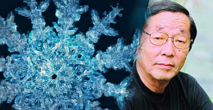 Dr. Masaru Emoto blended into an image of water crystal
