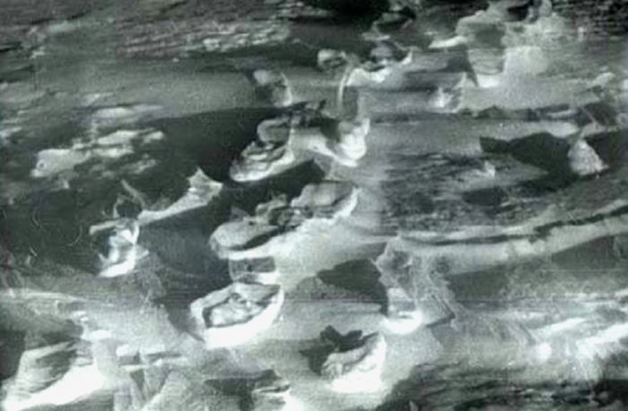 Image of the footprints, presumably of the hikers, in the snow