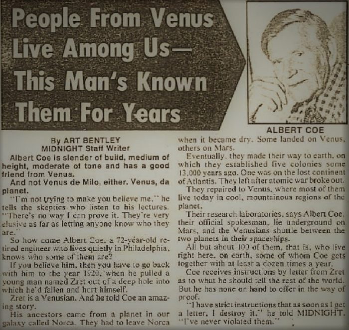 A newspaper clipping regarding the claims of Albert Coe