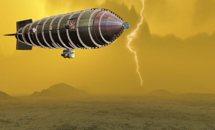 A depiction of an airship on Venus