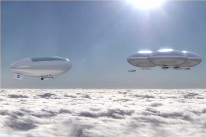 Artist's impression of floating cloud cities in the atmosphere of Venus