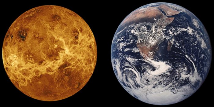 A comparison of the size of Venus compared to Earth