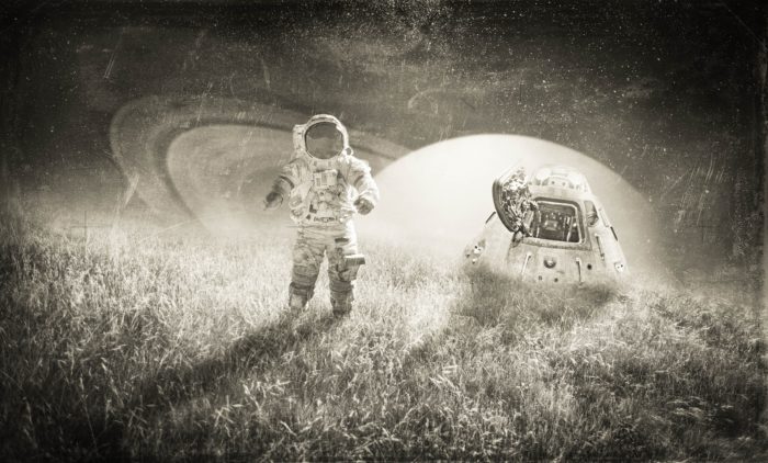 Artist's impression of an astronaut with planet in the background