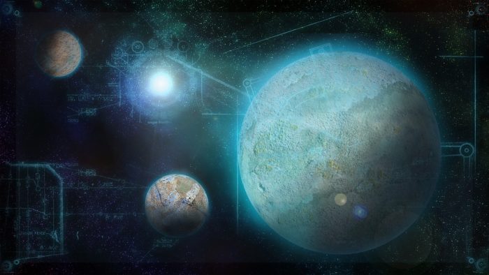 A futuristic planet and star map