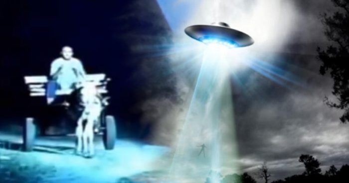 Television reproduction of the incident blended into an image of a UFO