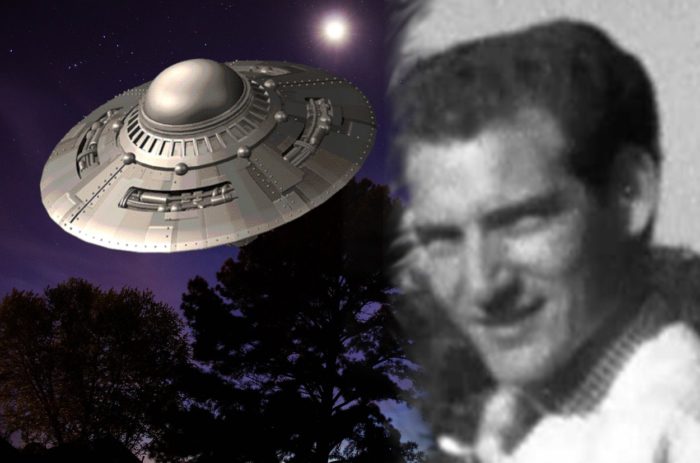 Donald Schrum blended into an image of a UFO