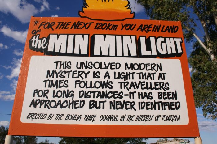 Sign for the Min Min Lights territory